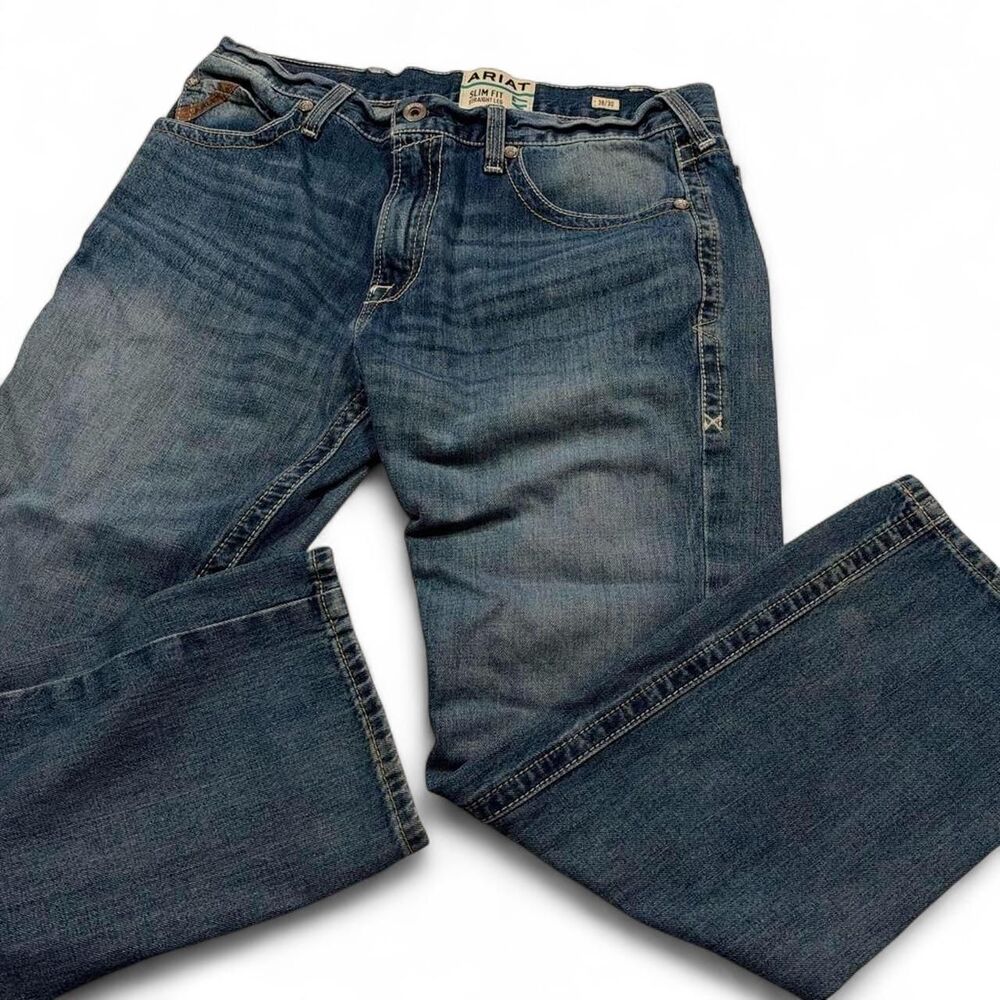 Ariat M7 Western Slim Fit Straight Leg Blue Denim Jeans Mens 38 X 30